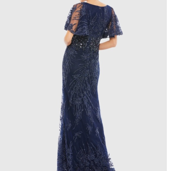 MAC DUGGAL 67493 VINTAGE FLUTTER SLEEVE EVENING MIDNIGHT NAVY GOWN sz 18 - Picture 4 of 5